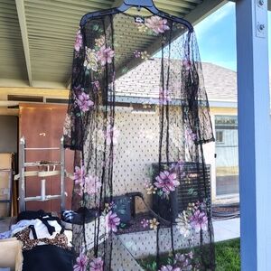 Floral Black Sheer Swim Coverup